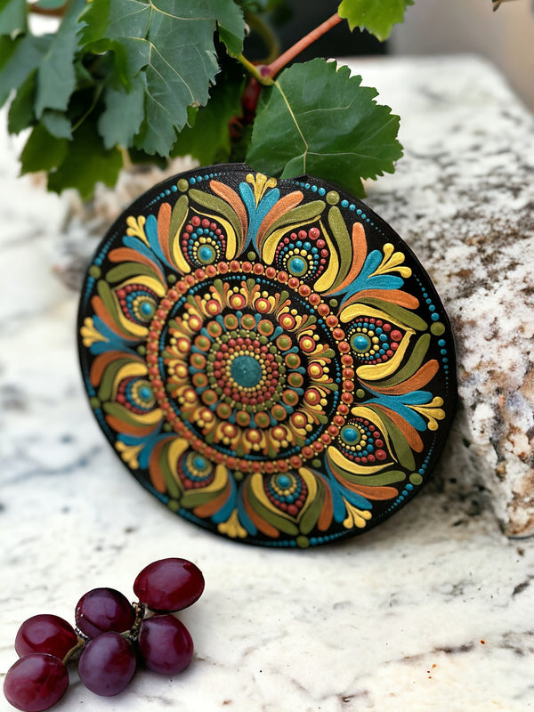 20cm Round Mandala on Wood Painted in Metallic Acrylics