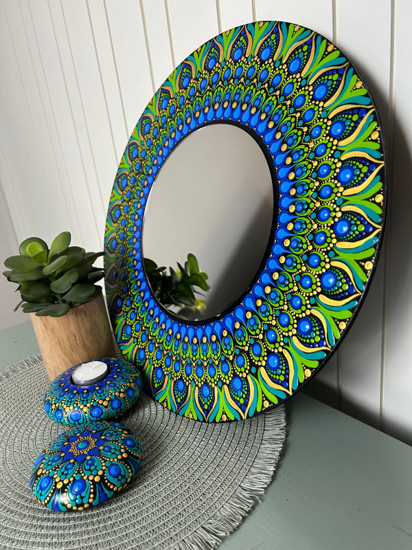 40cm Mandala Mirror in Greens & Blues