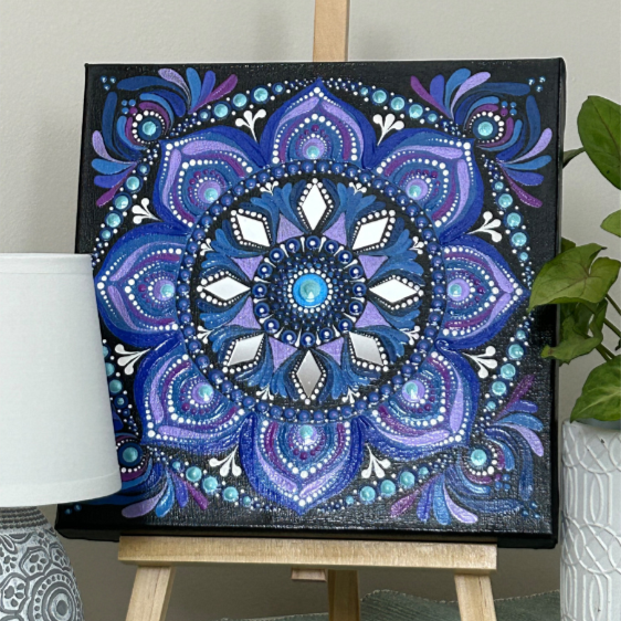 50% off!!! 10" Blue Mandala With Mirrors on Canvas