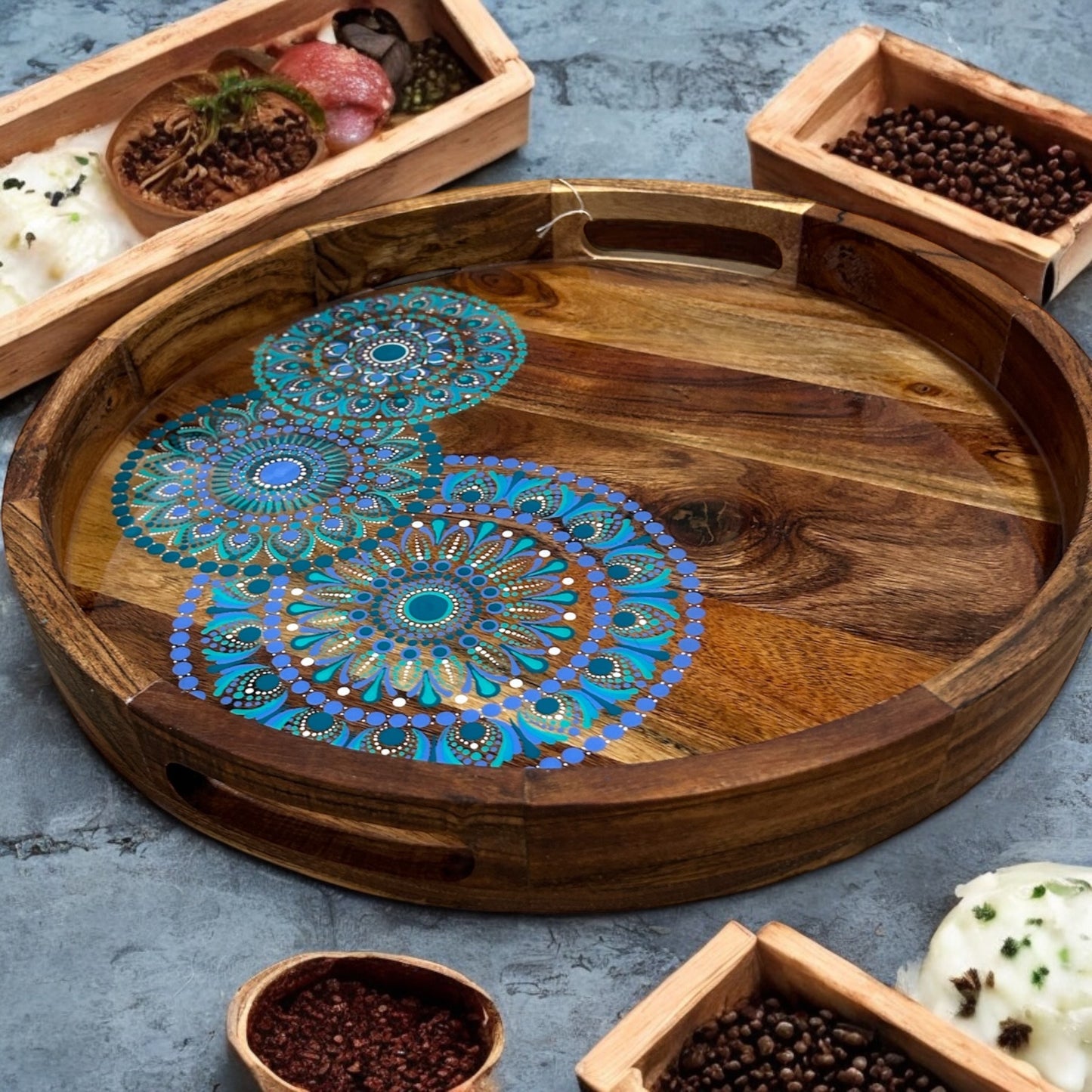 CUSTOM ORDER Acacia Wooden Serving Tray, Exclusive Home Decor, Wooden Serving Tray, Drink Serving Tray