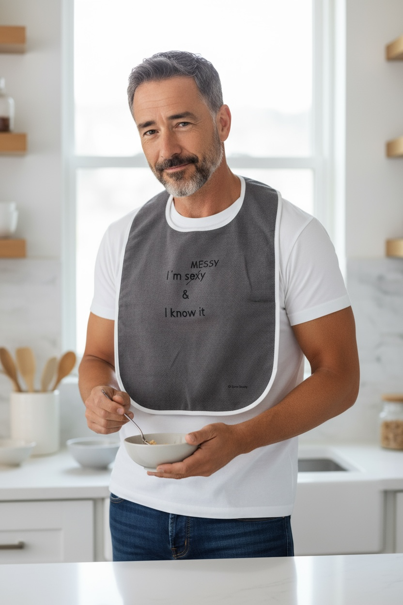 Funny Adult Bib, Adult Bib, Adult Feeder - 'Messy & I Know It'