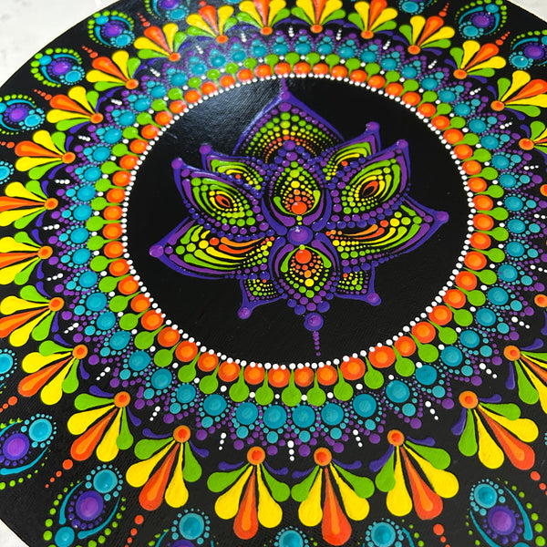 30cm Round Vibrant Mandala on Canvas