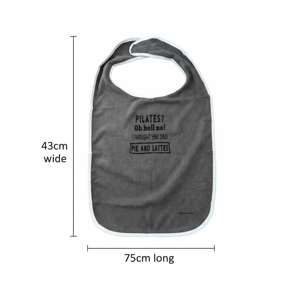 Funny Adult Bib, Adult Bib, Adult Feeder - 'Pilates?'