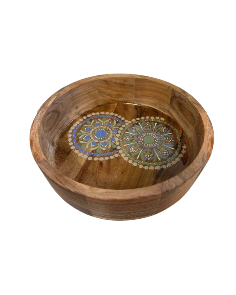 Hand-Painted Mandala Acacia & Marble Bowl