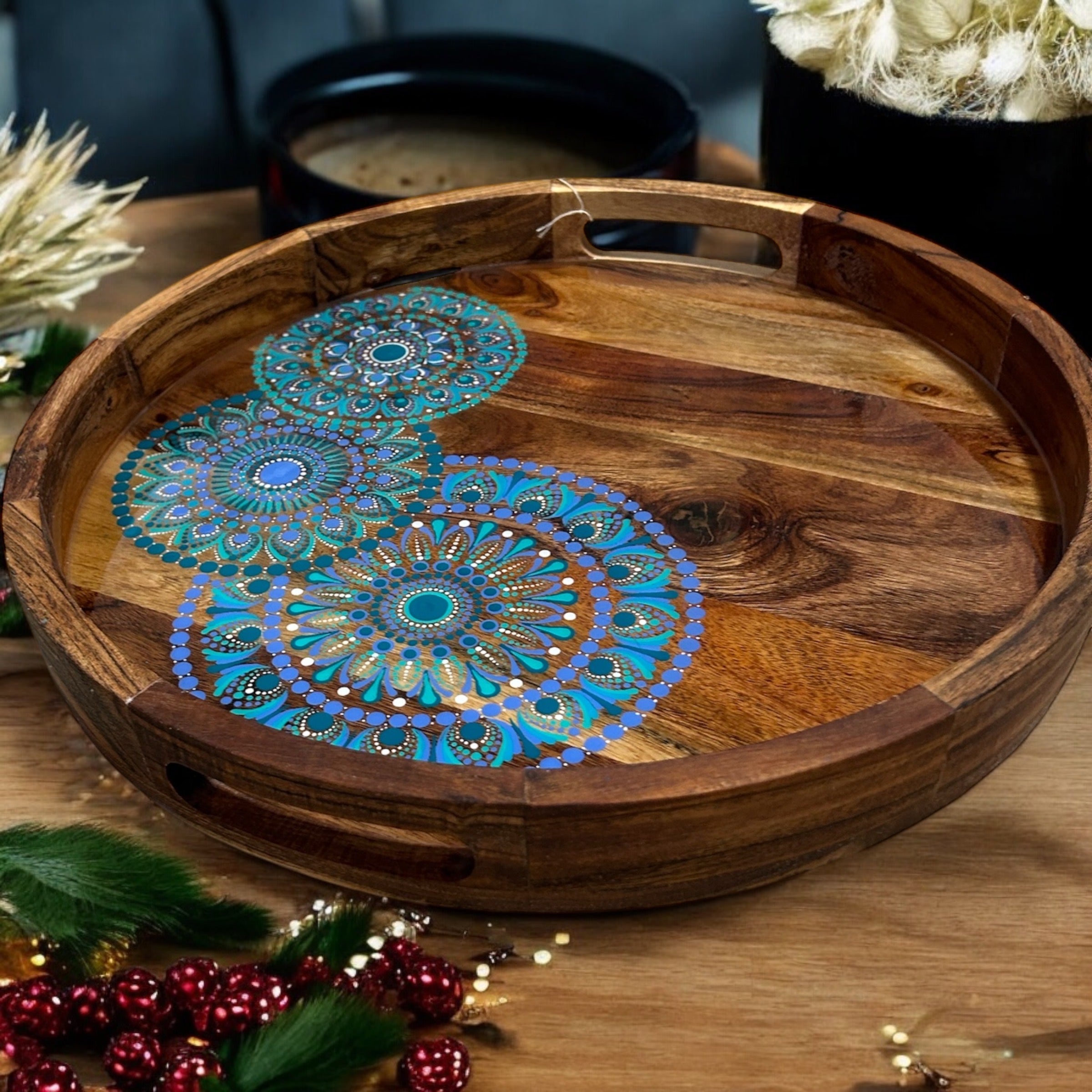 CUSTOM ORDER Acacia Wooden Serving Tray, Exclusive Home Decor, Wooden Serving Tray, Drink Serving Tray