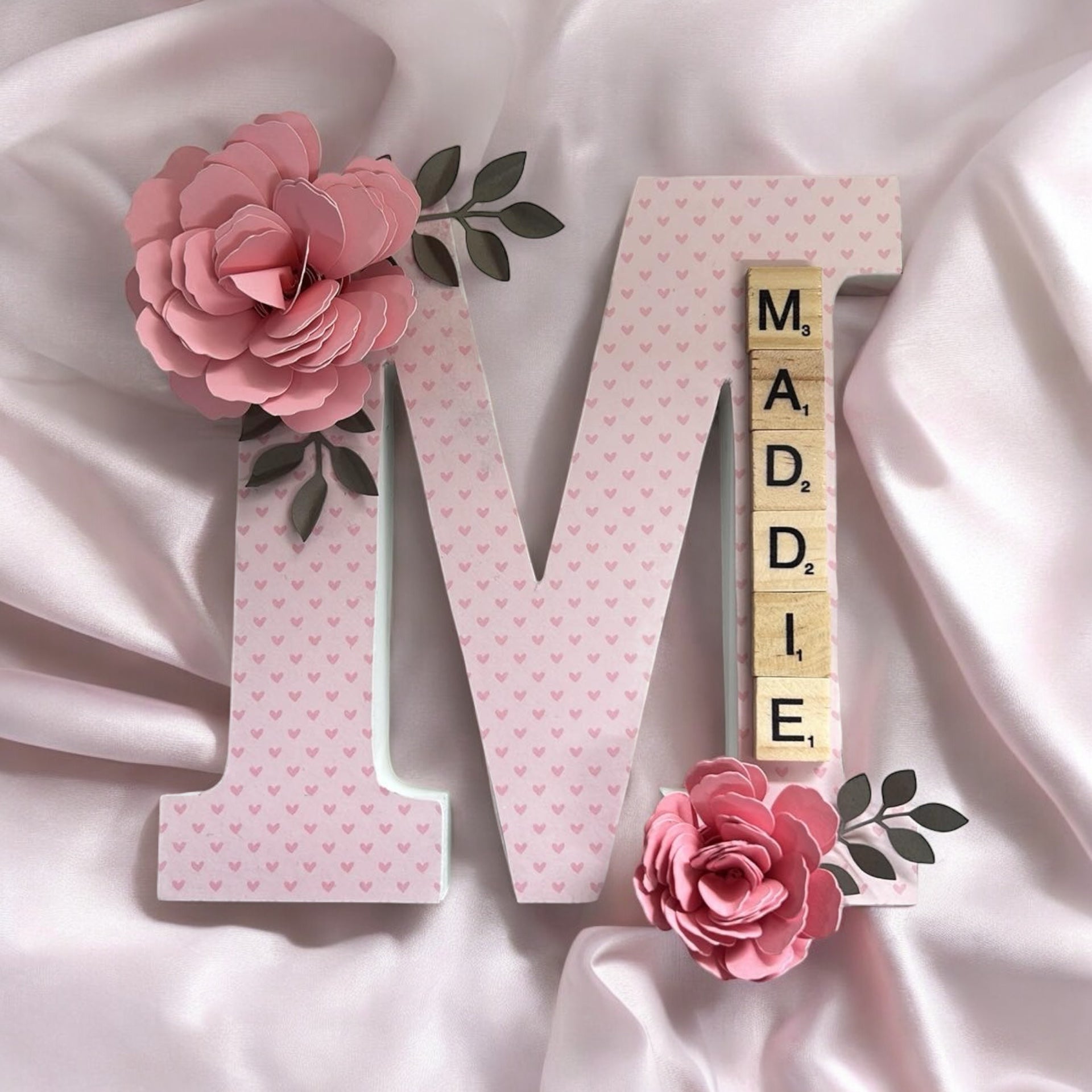 Decorated Wooden Letters - with 'Scrabble style' Letters