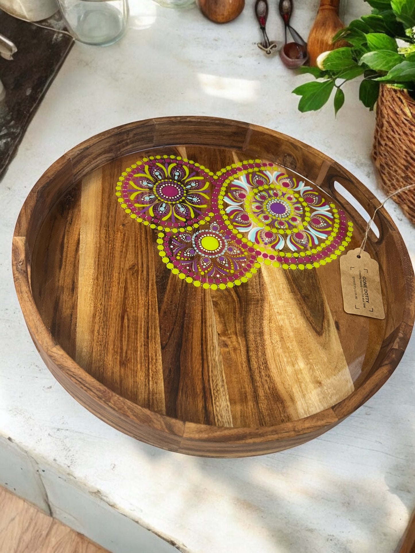 Acacia Wooden Serving Tray, Exclusive Home Decor, Wooden Serving Tray, Drink Serving Tray